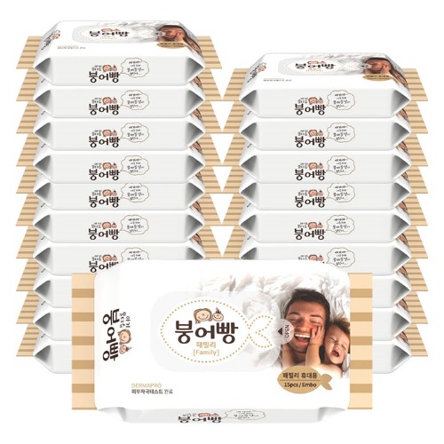 아기물티슈 붕어빵 패밀리 휴대 리필형 15매 20팩 (평량 60gsm)
